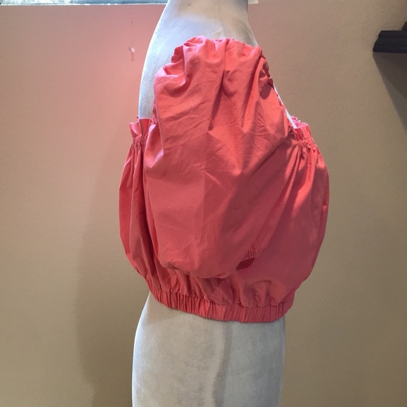 NWT LDT Coral Square Neck Short Puff Sleeve Smocked 97% Cotton Crop Top - Picture 5 of 9